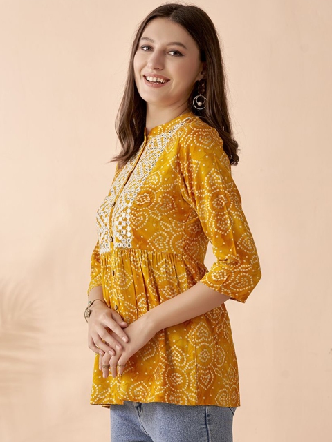 Anouk Bandhani Printed Thread Work A-Line Short Kurti - Image 4