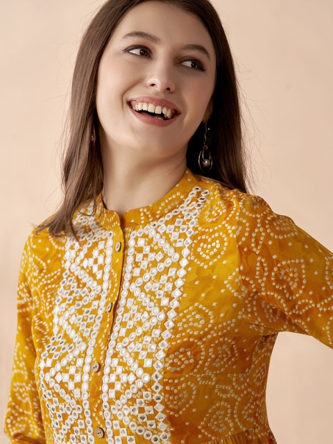 Anouk Bandhani Printed Thread Work A-Line Short Kurti - Image 7