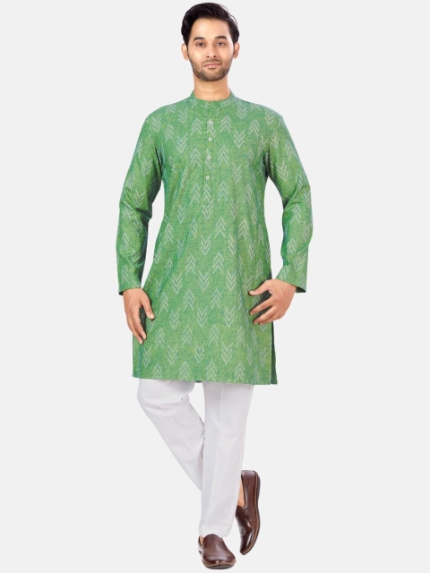 Studio Shringaar Ikat Printed Mandarin Collar Straight Kurta