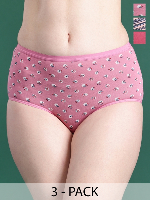 DressBerry Pack Of 3 Assorted Printed High-Rise Hipster Briefs