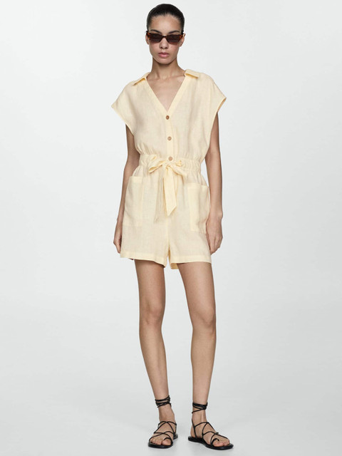 MANGO Linen Belted Jumpsuit