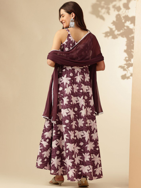 Anouk Floral Printed Square Neck Sleeveless Pure Cotton Anarkali Kurta - Image 5