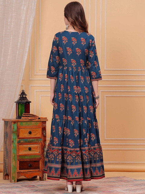 Mizaz Ethnic Motifs Printed Sequinned Pure Cotton Anarkali Kurta - Image 4