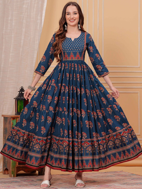 Mizaz Ethnic Motifs Printed Sequinned Pure Cotton Anarkali Kurta