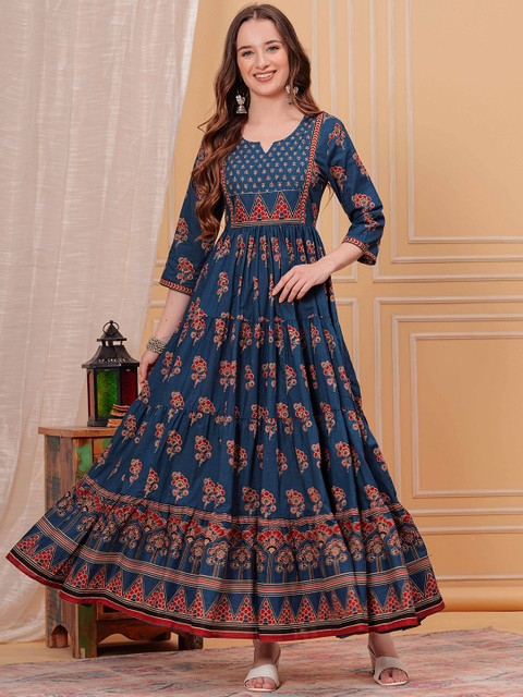 Mizaz Ethnic Motifs Printed Sequinned Pure Cotton Anarkali Kurta - Image 3