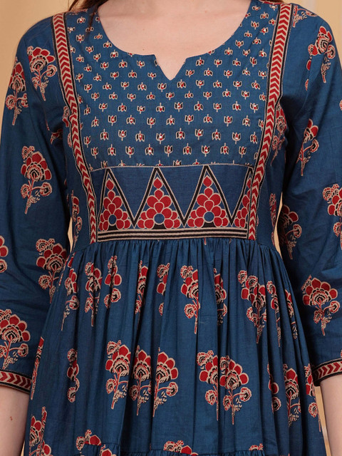 Mizaz Ethnic Motifs Printed Sequinned Pure Cotton Anarkali Kurta - Image 2