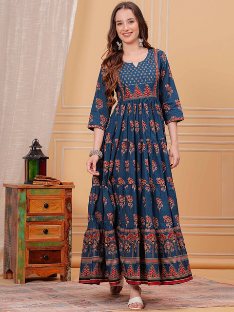 Mizaz Ethnic Motifs Printed Sequinned Pure Cotton Anarkali Kurta - Image 5