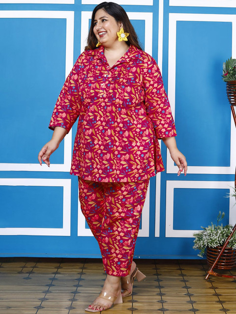 KALINI Plus Size Floral Printed Pure Cotton Tunic & Trousers - Image 4
