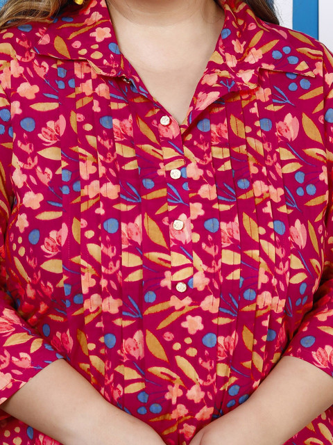 KALINI Plus Size Floral Printed Pure Cotton Tunic & Trousers - Image 2