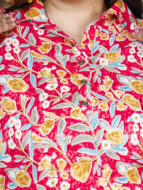 KALINI Plus Size Floral Printed Pure Cotton Tunic With Trousers - Image 2