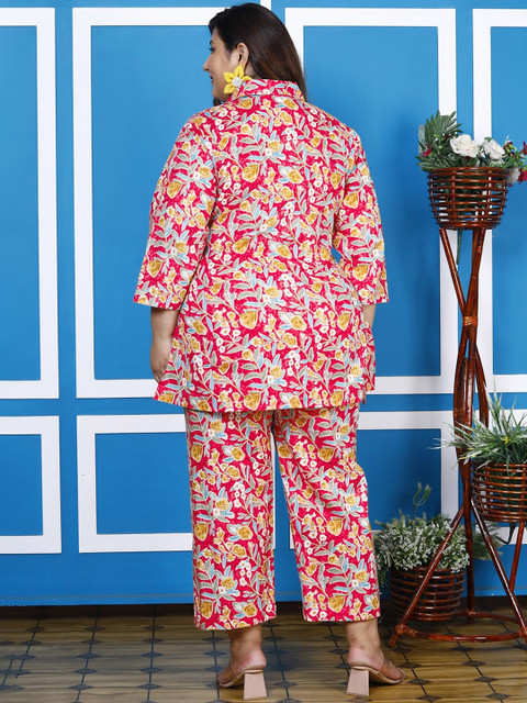 KALINI Plus Size Floral Printed Pure Cotton Tunic With Trousers - Image 5