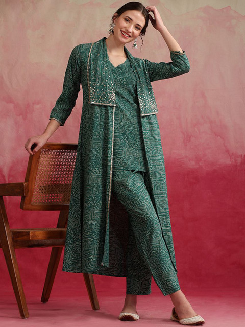 Khushal K Abstract Printed Tunic With Trousers & Shrug