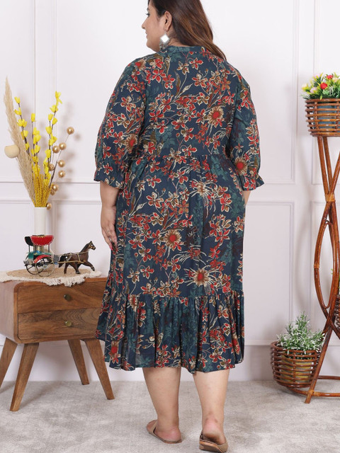 Swasti Plus Size Floral Print A-Line Midi Dress - Image 5