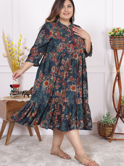 Swasti Plus Size Floral Print A-Line Midi Dress - Image 3