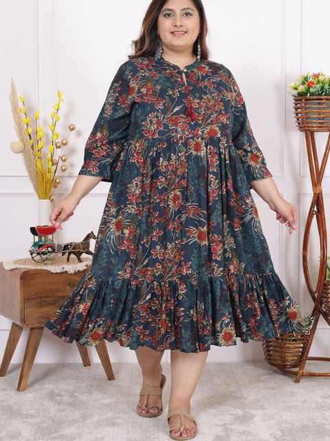 Swasti Plus Size Floral Print A-Line Midi Dress - Image 6