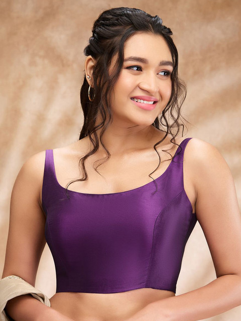 SALWAR STUDIO Taffeta Solid Sleeveless Saree Blouse