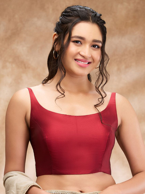 SALWAR STUDIO Taffeta Solid Sleeveless Saree Blouse