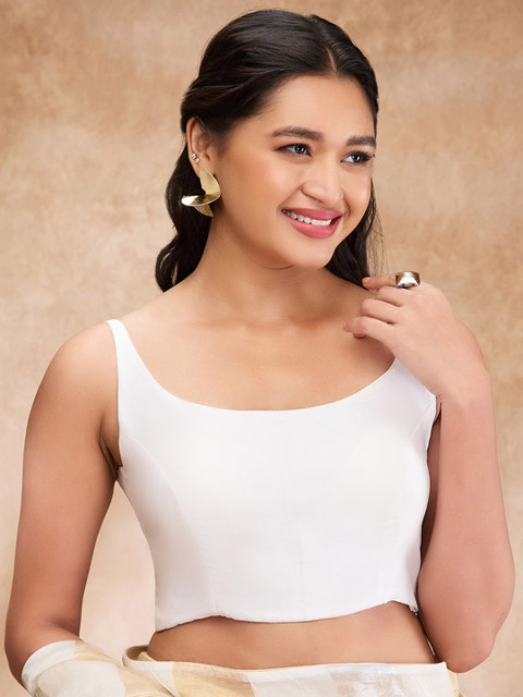 SALWAR STUDIO Silk Solid Sleeveless Saree Blouse