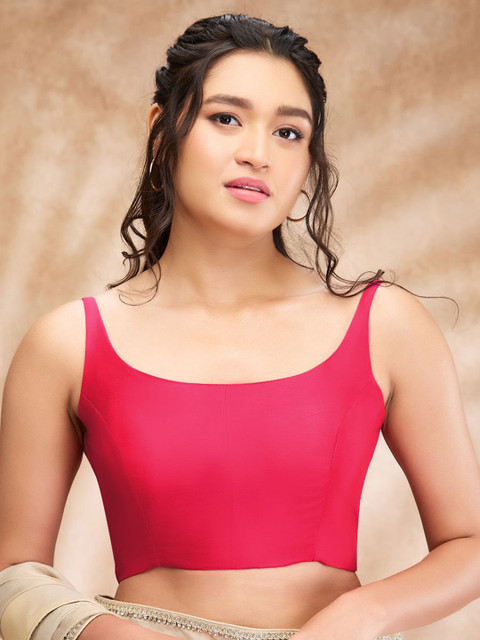 SALWAR STUDIO Taffeta Solid Sleeveless Saree Blouse