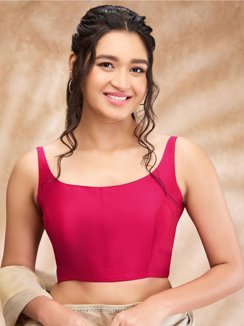 SALWAR STUDIO Taffeta Solid Sleeveless Saree Blouse