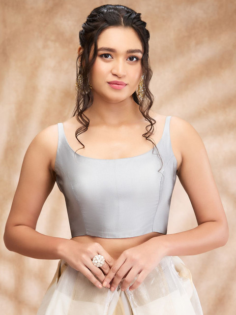 SALWAR STUDIO Taffeta Solid Sleeveless Saree Blouse