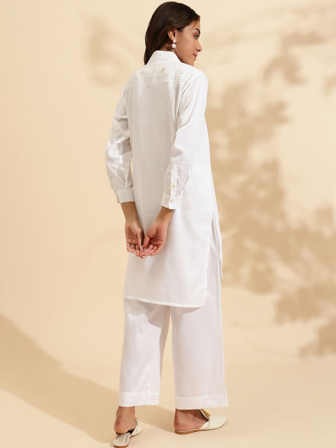 Sringam Embroidered Shirt Collar Pure Cotton Tunic & Trousers - Image 6