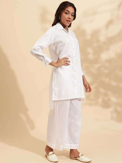 Sringam Embroidered Shirt Collar Pure Cotton Tunic & Trousers - Image 4
