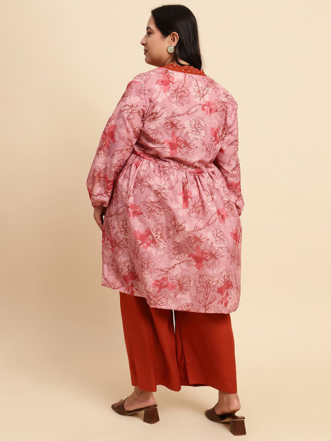 Sringam Plus Size Floral Printed Pleated Tunic With Trousers - Image 5