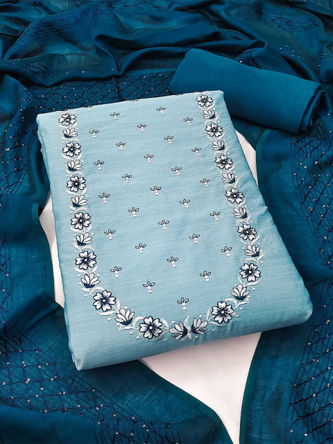 Peachmode Floral Embroidered Sequinned Pure Cotton Unstitched Dress Material