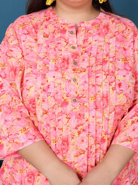 Swasti Plus Size Printed Cotton Mandarin Neck Tunic With Trouser Co-Ords - Image 2