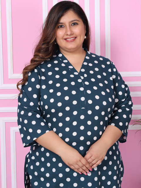 Swasti Plus Size Printed Pure Cotton V Neck Tunic With Trouser Co-Ords - Image 2