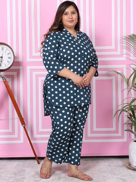 Swasti Plus Size Printed Pure Cotton V Neck Tunic With Trouser Co-Ords - Image 3