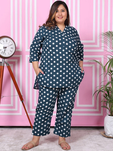 Swasti Plus Size Printed Pure Cotton V Neck Tunic With Trouser Co-Ords - Image 6