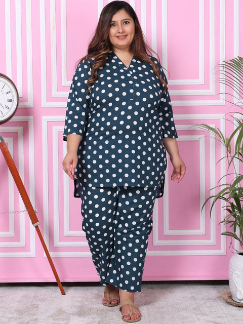 Swasti Plus Size Printed Pure Cotton V Neck Tunic With Trouser Co-Ords