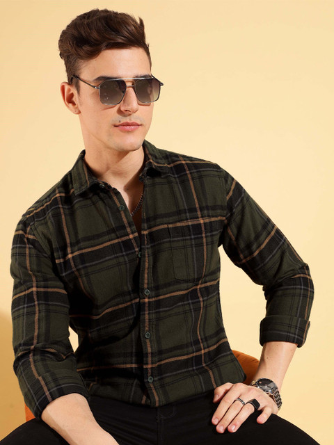 HERE&NOW Men Slim Fit Tartan Checks Opaque Casual Shirt