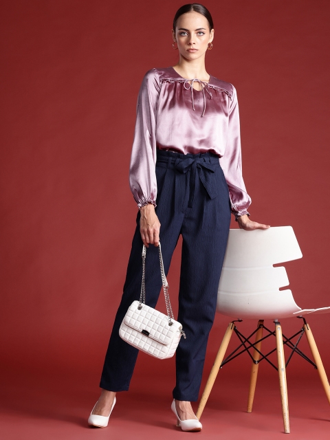 All About You Formals Women Textured Pleated High-Rise Trousers - Image 4