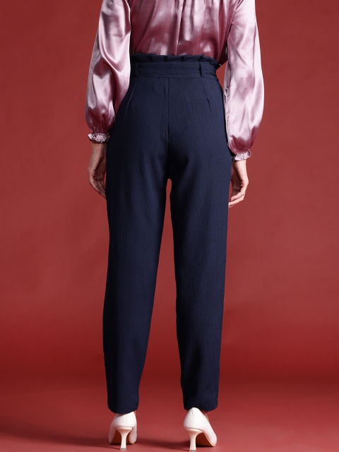 All About You Formals Women Textured Pleated High-Rise Trousers - Image 3
