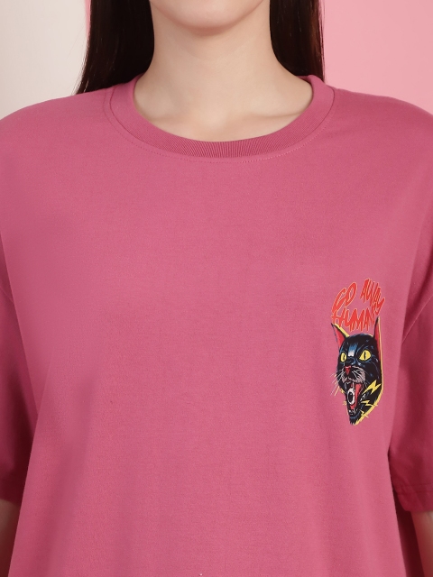 Fabflee Women Graphic Printed Round Neck Cotton Oversized T-shirt - Image 2