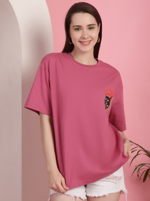 Fabflee Women Graphic Printed Round Neck Cotton Oversized T-shirt - Image 3