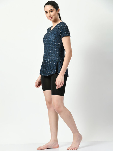 JMT Wear Printed Round Neck Short Sleeve Swimming Dress With Attached Shorts - Image 4