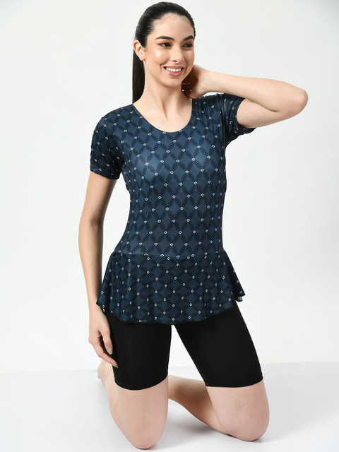 JMT Wear Printed Round Neck Short Sleeve Swimming Dress With Attached Shorts - Image 6