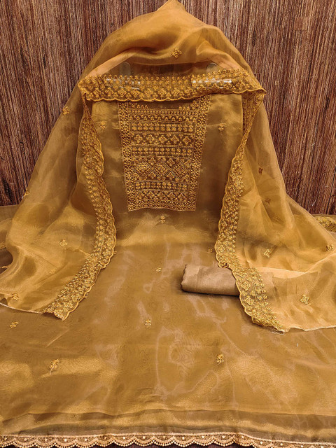 KALINI Embroidered Organza Zari Unstitched Dress Material