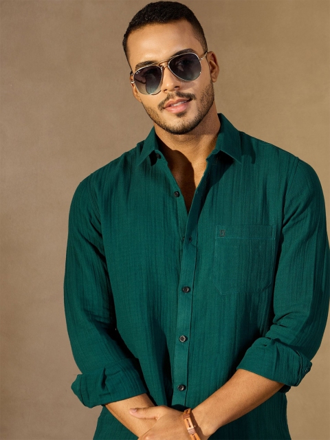 DENNISON Men Self Design Spread Collar Long Sleeves Casual Shirt - Image 3