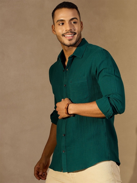 DENNISON Men Self Design Spread Collar Long Sleeves Casual Shirt - Image 4