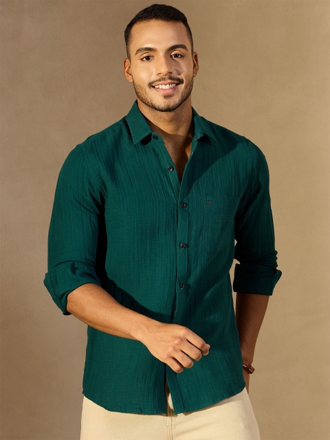 DENNISON Men Self Design Spread Collar Long Sleeves Casual Shirt - Image 2