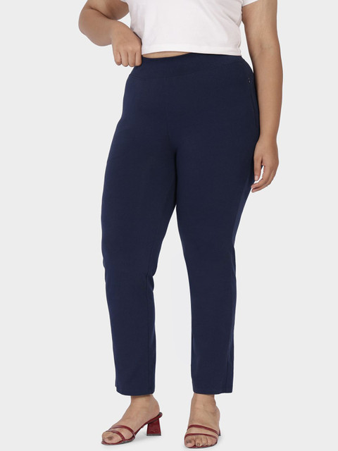 Blissclub Women Plus Size Straight Fit High-Rise Wrinkle Free Trousers