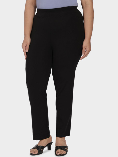 Blissclub Women Plus Size Straight Fit High-Rise Wrinkle Free Trousers