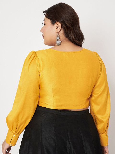 studio rasa Plus Size Puff Sleeve Sheen Crop Top - Image 5