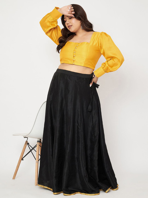 studio rasa Plus Size Puff Sleeve Sheen Crop Top - Image 6