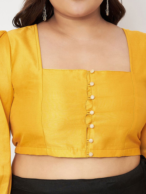 studio rasa Plus Size Puff Sleeve Sheen Crop Top - Image 2